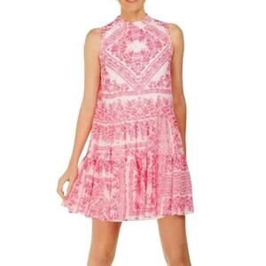 NWT Calvin Klein Pink Bandana Print Swing Regatta Dress Women Sz 4 High Neck